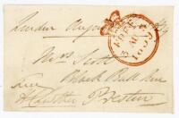 Henry Cecil Lowther. M.C.C., Surrey, Hampshire & England 1819-1843. Original signed free-front envelope to a Mrs Scott of the Black Bull Inn, Preston, dated and sent from London ‘August first 1839’. Nicely signed by Lowther in black ink. A rare early sign