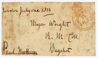 Paul Methuen, 1st Baron Methuen. M.C.C. 1816. Signed free-front envelope to Major Wright of Bagshot, dated and sent from ‘London, July one 1833’. Nicely signed ‘Paul Methuen’ in black ink. Rare early signature of Methuen who played one first class match f