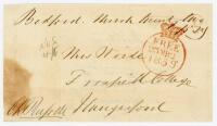 Lord Charles James Fox Russell. Original signed free-front envelope to a Mrs Wride in Hungerford, dated and sent from ‘Bedford, March twenty two 1839’. Signed ‘C.J.F. Russell’ in black ink. An early signature of Russell, who played for M.C.C. between 1833