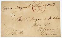 Thomas Assheton Smith. Original signed free-front envelope to a’Messrs Meyer & Miller’ in St. James’s, London, dated and sent from Cowes August 4th 1823’. Signed ‘T.A. Smith’ in black ink. An early signature of Smith, who was noted for being an outstandin