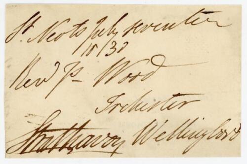 Charles Gordon. Lord Strathavon & Earl of Aboyne. Hampshire, Kent, Surrey & M.C.C. 1818-1843. Signed free-front envelope to a Rev Wood of Irchester, Wellingboro, dated and sent from ‘St. Neots, July seventeen 1830’. Nicely signed ‘Strathavon’ in black ink