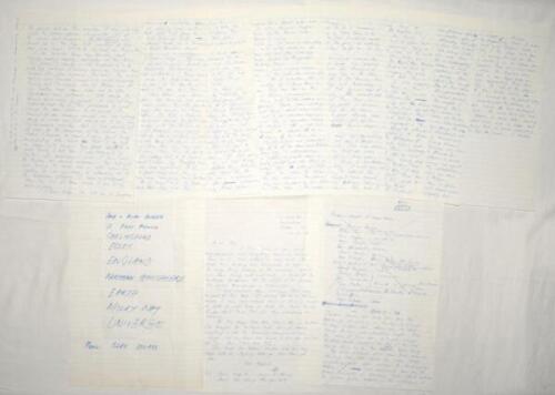 Allan Robert Border. New South Wales, Queensland, Essex and Australia 1976-1996. Nine page handwritten article by Border with handwritten covering letter to &lsquo;Dear Ock&rsquo; (agent/ publisher?), dated 23rd April 1986, written in Chelmsford. Border is enclosing 