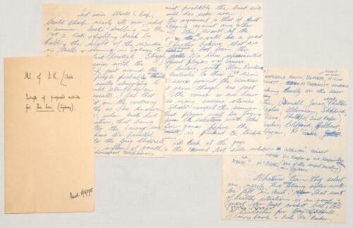 Dennis Lillee. ‘Test Series, World S[eries] Cup, World Champ[ionship]’ 1984/85. Four page draft handwritten manuscript of an article by Lillee for The Sun newspaper in Sydney. Lillee reports on the closure of a busy season with the Test series against Wes