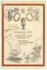 Australia tour to England 1934. Official folding menu for the ‘Complimentary Dinner to the Australian Team’ held at ‘Lord’s Hotel, N.W.’, 14th May 1934. The menu with decorative front cover with illustrations of cherubs and the Ashes urn above the printed