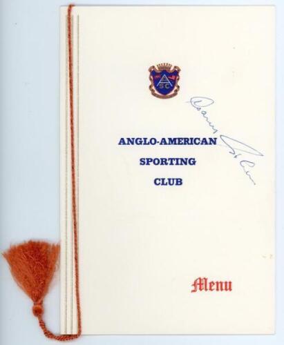 Garry Sobers and Colin Milburn. Sporting menus 1960s. Two signed official menus, one for the Anglo-American Sporting Club ‘Boxing Dinner Evening in honour of Gary [sic] Sobers’, London Hilton, 26th June 1967, signed to the front by Sobers. The other for a