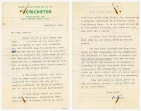 Pelham Francis ‘Plum’ Warner. Oxford University, Middlesex & England 1894-1920. A collection of correspondence from and relating to Warner’s sons, Esmond and John. Letters to and from Esmond Warner include a letter dated 9th January 1967 from the editor o