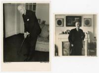 Pelham Francis ‘Plum’ Warner. Oxford University, Middlesex & England 1894-1920. Three original mono press photographs and one postcard from Warner’s personal collection. Two photographs by Allan G. Chappelow depict Warner in his later years at home, one i