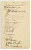 ‘An Australian XI’ c.1928. Album page signed by eleven Australian players, possibly for the tour match v M.C.C., Sydney, 16th- 20th November 1928. Includes five signatures in ink of Richardson, Andrews, Harris, Bettington and one other, the others in penc