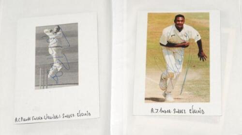 England Test and County cricketers 1950s-2000s. Album comprising approx. one hundred signed pieces, white cards, magazine and book cuttings, photographs etc., some laid down to card. Signatures include B. D’Oliveira, Bolus, Jameson, Pigott, Lever, Lynch, 