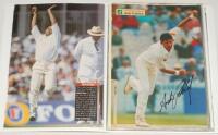 Test and County signed magazine and newspaper cuttings 1980s/1990s. White folder comprising forty eight magazine and newpaper page extracts, each signed by the featured player(s). Fifty signatures in total. Signatures include Gooch, Caddick, Crawley, Smit