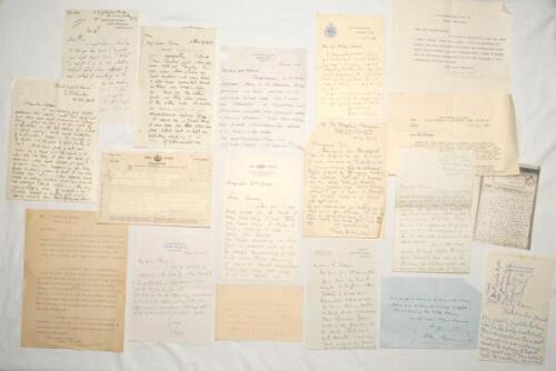 Pelham Francis &lsquo;Plum&rsquo; Warner. Oxford University, Middlesex & England 1894-1920. A selection of wartime correspondence with some cricket interest from Warner&rsquo;s personal collection. Contents include a handwritten postcard from J.B. Cattley[?] of Eton Colleg