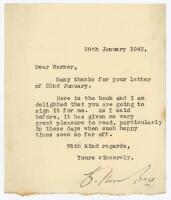 Pelham Francis ‘Plum’ Warner. Oxford University, Middlesex & England 1894-1920. Single page typed letter from the former prime minister, David Lloyd George on House of Commons notepaper. Dated 29th January 1943, Lloyd George is enclosing a copy of a book 