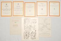 Pelham Francis ‘Plum’ Warner. Oxford University, Middlesex & England 1894-1920. A selection of eight official menus from Warner’s personal collection, one with notes for a speech given by Warner. Menus are North Staffordshire and District Cricket League D