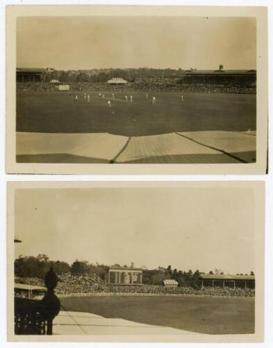 Pelham Francis ‘Plum’ Warner. Oxford University, Middlesex & England 1894-1920. The Ashes. Australia v England, 4th Test, Melbourne, 9th- 13th February 1912. Two original ‘candid’ style mono photographs from Warner’s collection, depicting scenes from the 