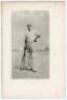 Pelham Francis ‘Plum’ Warner. Oxford University, Middlesex & England 1894-1920. Original engraved bookplate image of Warner standing full length leaning on a bat at the crease, with title to lower border ‘Mr. P.F. Warner’, from an photograph by Elliott & 