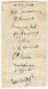 Rest of England v Yorkshire (Champion County) 1932. Paper page signed in ink by eleven members of the Rest of England team who played Yorkshire at The Oval in September 1932. Signatures are Wyatt (Capt), Woolley, Larwood, Langridge, Voce, Hendren, Jupp, P