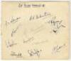 Sir Pelham Warner’s XI, 1947. Large album page nicely signed in ink and pencil by the twelve players for the team v The South at the Hastings Festival, 6th-9th September 1947. Signatures include Valentine, Laker, Edrich, Robertson, Tremlett, Bailey, Tompk