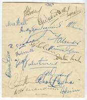 West Indies tour to England 1957. Album page fully signed by eighteen members of the touring party. Players’ signatures include Goddard (Captain), Hall, Walcott, Sobers, Pairaudeau, Ganteaume, Kanhai, Valentine, Asgarali, Alexander, Ramadhin, Gilchrist, W