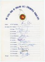 Sri Lanka tour of England (Prudential World Cup) 1975. Official autograph sheet for the Sri Lankan tour of England, fully signed in ink by all fifteen members of the touring party. Signatures are Tennekoon (Captain), Tissera, Heyn, Fernando, Peries, Wetti