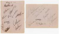 Surrey, County and tour signatures 1930s-1950s. A selection of album pages including two comprising signatures in ink of Surrey players of the period. Signatures include Bennett, Parker, Gover, Barling, Mobey, Squires, McIntyre, Whittaker (one smudged), E