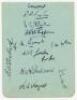 Somerset C.C.C. c.1936. Album page very nicely signed in ink by eleven Somerset players. Signatures are Ingle (Captain), White, Ripon, Bennett, Luckes, McRae, F. Lee, Wellard, Andrews, Hazell and Gimblett. Also signed in pencil to verso by George Gunn (No