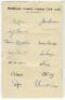 Middlesex County Cricket Club 1948. Official autograph sheet very nicely signed in ink by thirteen members of the team. Signatures include Mann, Sims, Edrich, D. Compton, L. Compton, Brown, Robertson, Dewes, Sharp, Thompson, Routledge, Gray etc. Folds oth