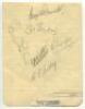 Essex 1947. Lined album page signed by nine player of the Essex team in ink and pencil. Signatures are Pearce (Cpt), Crabtree, Vigar, Avery, Wilcox, Bailey, Paterson, Smith and Wade. Avery has signed the page twice. To verso are six signatures of the Surr - 2