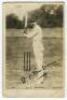 Archibald Campbell MacLaren. Lancashire & England 1890-1914. Sepia real photograph postcard of Maclaren, wearing cap, in batting pose. Signed boldly in ink by MacLaren. Rotary Photographic Series. No. 3812. Postally used with stamp for 1904. Good conditio