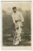 Robert Abel. Surrey & England 1881-1904. Excellent mono real photograph postcard of Abel, in batting pose, wearing Surrey cap. Very nicely signed by Abel in black ink. Hartmann series 1649. Very good condition