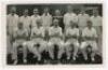 Derbyshire C.C.C. 1946. Excellent mono real photograph plain back postcard of the team seated and standing in rows wearing cricket attire. Typed press caption to verso listing the players. A. Wilkes & Son, West Bromwich. VG