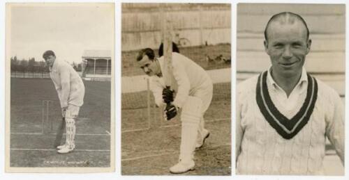 Northamptonshire C.C.C. 1930s-1950s. Six mono real photograph postcards of Northamptonshire player portraits and in batting poses. Players featured are C.N. Woolley, N. Oldfield, P.C. Davis, E. Davis, A.W. Childs-Clarke, and R.J. Partridge. Typed caption 