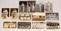 Touring team and County postcards 1930s-1940s. Seven real photograph postcards including touring teams to England, South Africa 1935, West Indies, 1939, New Zealand 1949, Surrey 1949, and player portrait postcards of Alec and Eric Bedser. Also an early un