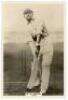 Myles Noel Kenyon. Lancashire 1919-1925. Phillips ‘Pinnace’ premium issue cabinet size mono real photograph trade card of Kenyon, full length in batting pose at the crease. No.123.C. 4”x6”. VG