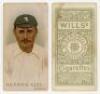 Wills’s Cigarettes ‘Cricketers’. W.D. & H.O. Wills, Bristol & London, 1896. Individual card from the series of fifty, of Alec Hearne, Kent. Minor staining, otherwise in good/ very good condition