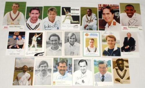 Signed collectors cards and postcards. A selection of twenty postcards, collectors and promotional cards etc., each signed by the featured player. Signatures include Colin Cowdrey, Graham Gooch (2 different), Dicke Bird, Phil Tufnell, John Lever, Michael 