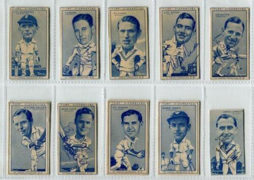 Carreras Turf ‘Famous cricketers’ 1950. Full set of fifty plain back cigarette cards. Twenty six of the cards have been signed by the player featured to card face.