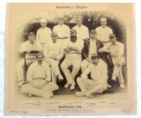 ‘Gentlemen 1894’. Early original sepia photograph of the Gentlemen team who played the Players at Lord’s on the 9th-11th July 1894, sitting and standing in rows, wearing an assortment of caps. Players are W.G. Grace, F.S. Jackson, A.E. Stoddart, A.C. MacL