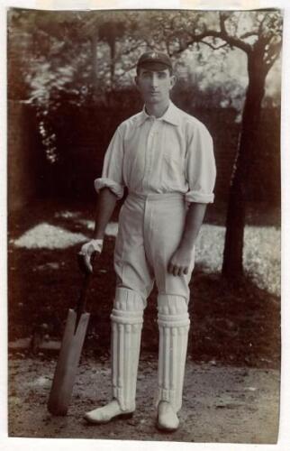 Roger Joseph Hartigan. Queensland & Australia 1905-1921. Original sepia photograph of Australian batsman Roger Hartigan in batting attire, wearing Australian cap in 1909. The photograph, by ‘Bolland, Hanwell & Southall’, measures 6.75”x10.75” and has the 