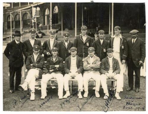 Gentlemen v Players 1919. Two original official mono photographs of each team taken in front of the pavilion for the match played at The Oval, 3rd-5th July 1919. In each photograph the players are seated and standing in rows wearing caps and blazers, with