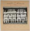 England v West Indies, Lord’s 1950. Excellent official mono team photograph of the England team, seated and standing in rows at Lord’s, wearing cricket attire. The photograph laid down to mount which has the elaborately handpainted title and dates to top 