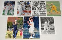 Australia Test and domestic cricketers 1980s-2010s. Thirteen colour and mono press photographs and one printed image, each signed by the featured player. Signatures include Shane Warne, Justin Langer, Darren Lehmann, Jason Gillespie, Greg Matthews, Tom Mo