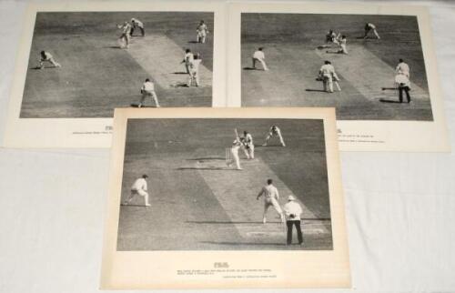 The Ashes. Australia v England 1958/59. Six large original mono press photographs of action from the second Test, Melbourne 31st December 1958- 5th January 1959. Each photograph measures 15”x10.25” and is laid down to a mount with typed caption laid down 