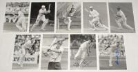 England Test and County cricketers 1980s-1990s. Twenty original mono press photographs of Test and County cricketers, the majority in match action, each photograph signed by the featured player. Signatures are Gower, Pringle, Emburey, Atherton, Stewart, L