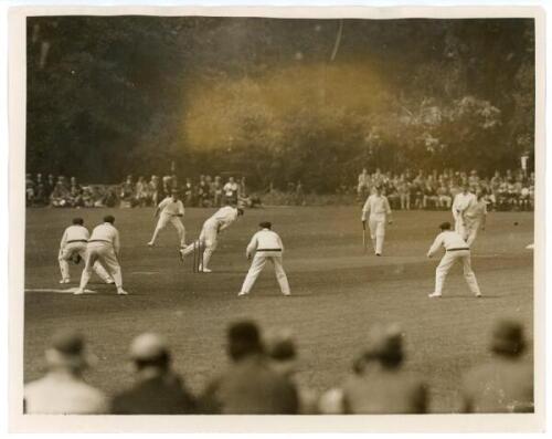 Australia tour to England 1926. Official mono press photograph of the tour match v Oxford University at Christ Church Ground, Oxford, 22nd- 25th May 1926. The photograph features C.H. Taylor batting for Oxford University in the first innings against the b