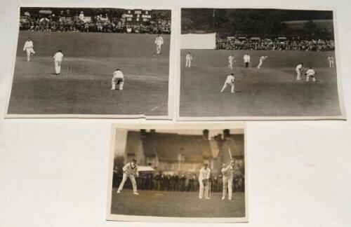 Kent. ‘Marden’s Red Letter Day’ 1925. Original mono press photograph of action from Marden & District XI v J. Seymour’s XI [James Seymour, Kent & London County 1900-1926], played at Marden 2nd May 1925 to celebrate the opening of the new pavilion. Seymour