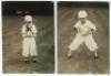 Young boy cricketer. Collection of Victor Forbin. Four original mono press photographs of a young boy in cricket attire, two each in batting and wicketkeeping poses. Pencil annotations to verso, ‘D.M.[Daily Mirror?] Sept 1st Page 1’, with stamps for V. Fo - 3