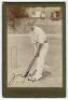 John Thomas Tyldesley. Lancashire & England 1895-1923. Excellent and original sepia cabinet card photograph of Tyldesley wearing Lancashire cap, full length, in batting pose in front of the wicket at Hove. Very nicely signed in black ink by Tyldesley. Pho