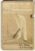 William James ‘Billy’ Bancroft. Glamorgan, South Wales & West of England 1896-1914. Original sepia cabinet card of Bancroft, full length in batting pose. Photograph by A.J. Pritchard, Swansea. Signed to lower border in ink ‘Yours Truly W.J. Bancroft’. Car