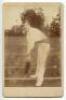 George Brown Studd. Cambridge University, Middlesex & England 1879-1886. Sepia real photograph cabinet card of Studd in full cricket attire in batting pose at the wicket. Photograph measures 4.25”x6.5”. Some wear and slight fading to image otherwise in ge - 2