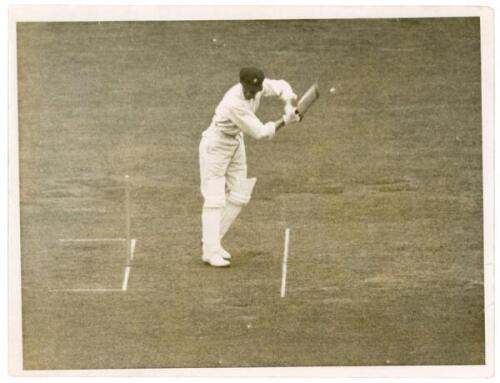 Archibald Alexander ‘Archie’ Jackson. New South Wales & Australia 1926-1931. Original mono press photograph of Jackson in batting action on the 1930 Australian tour to England. 8.5”x6.5”. Unidentified press stamp to verso. G